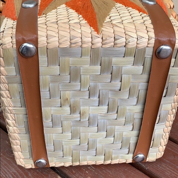 Beach Straw Wooven Square VTG basket Bag - Picture 7 of 8